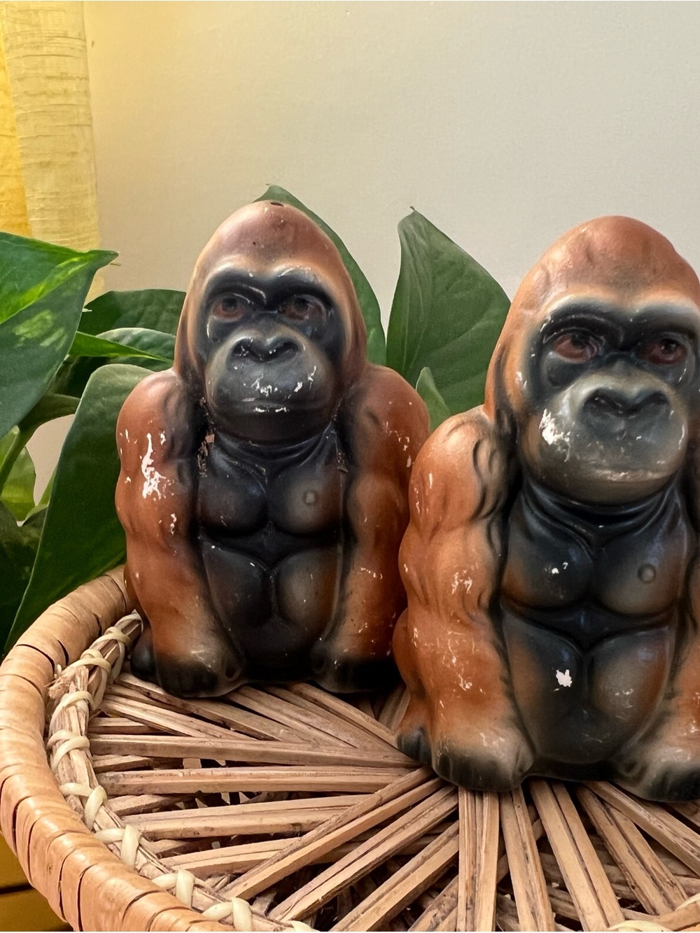 Vintage Ceramic Gorilla Salt and Pepper Shakers - Brown and Black